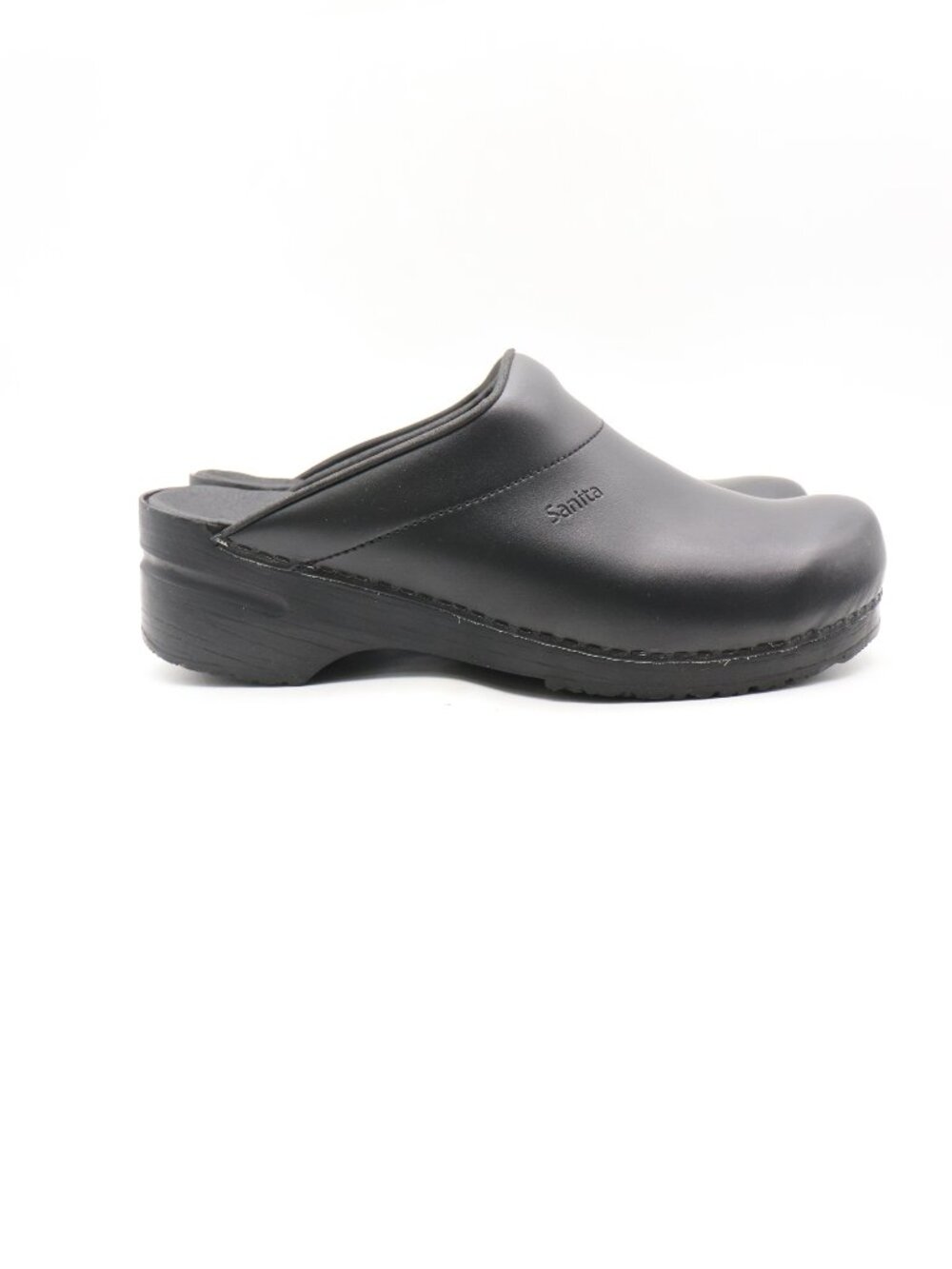 Sanita Karl Pu Black Leather Men's US 9 EU 43 Slip On Professional Workwear Clog